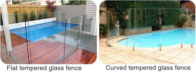Flat or Curved Tempered Glass Railing for Swimming Pool Fence
